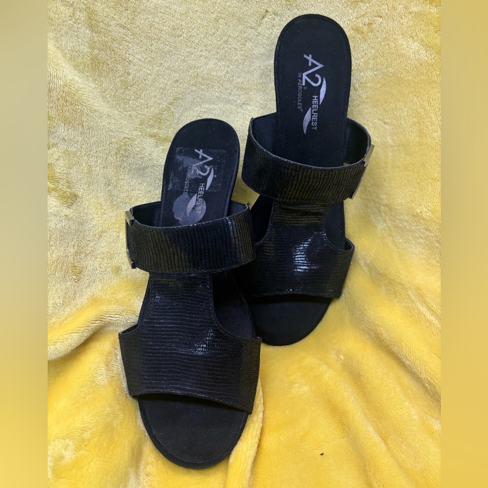 A2 By Aerosoles Black Mules with Textured Straps